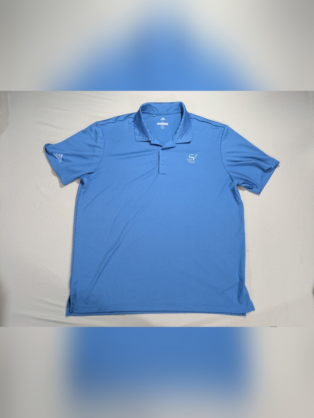 Adidas Golf Polo SAND VALLEY Golf Resort Mens Size XL Blue Performance Stretch